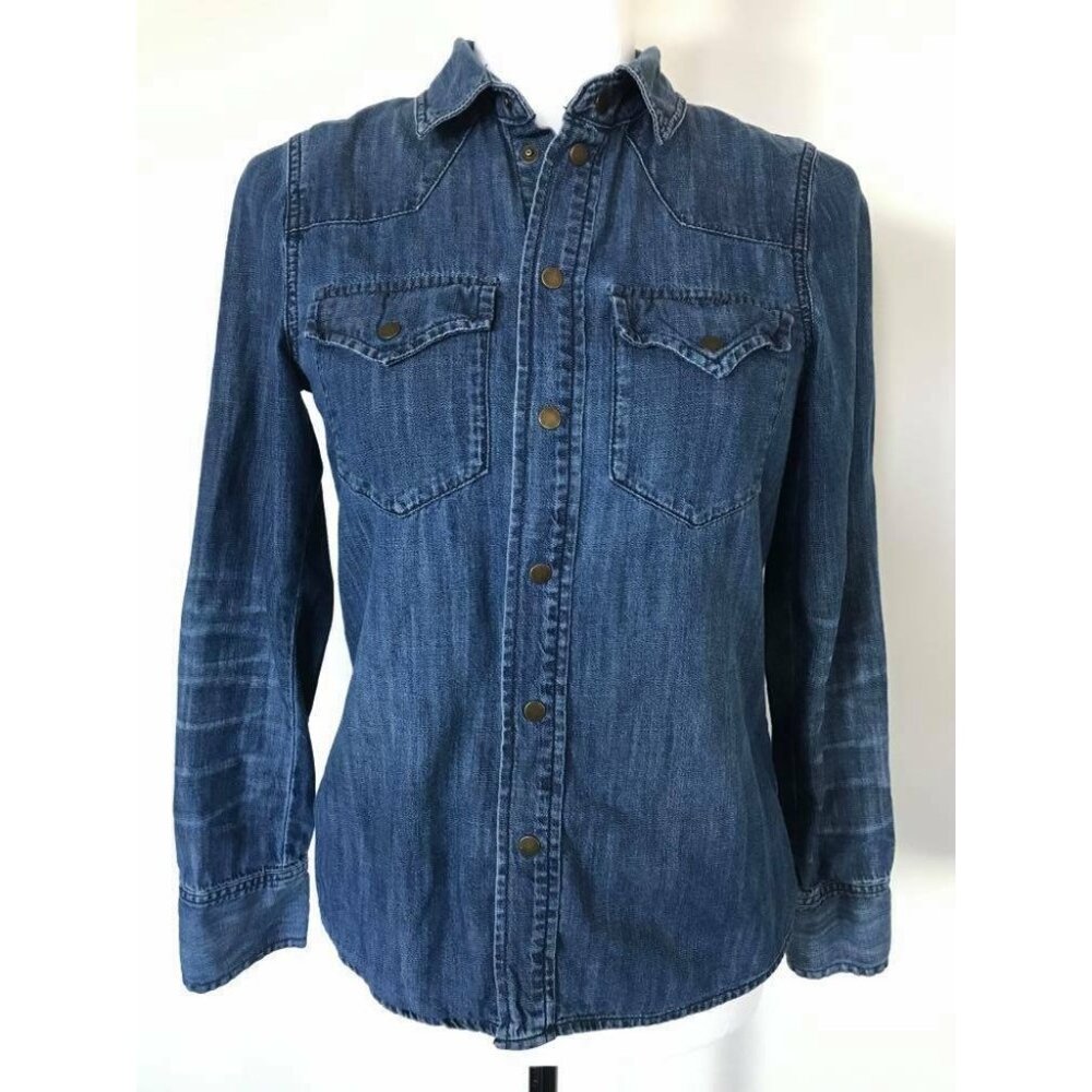 MADEWELL Denim Blue Jean Shirt Womens Size XS Western Cowgirl Fit Snaps